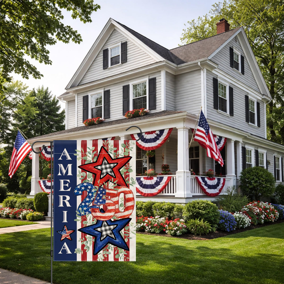 Siilues patriotic display for Memorial Day and Independence Day.
