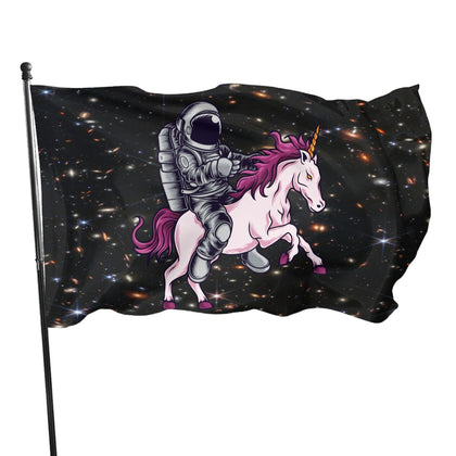 Siiuuol Astronaut Unicorn Flag 3x5ft hanging for indoor or outdoor display.