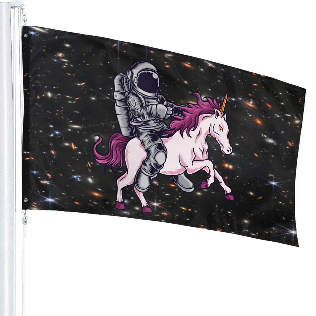 Siiuuol Astronaut Unicorn Flag bright polyester closeup showing vibrant color.