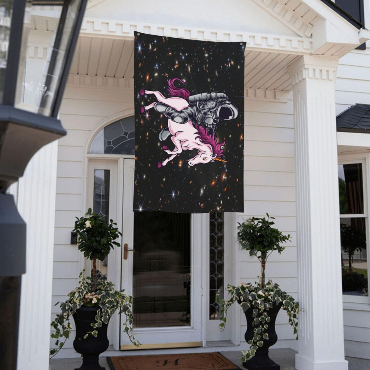 Siiuuol Astronaut Unicorn Flag perfect for wall or fence mounting.