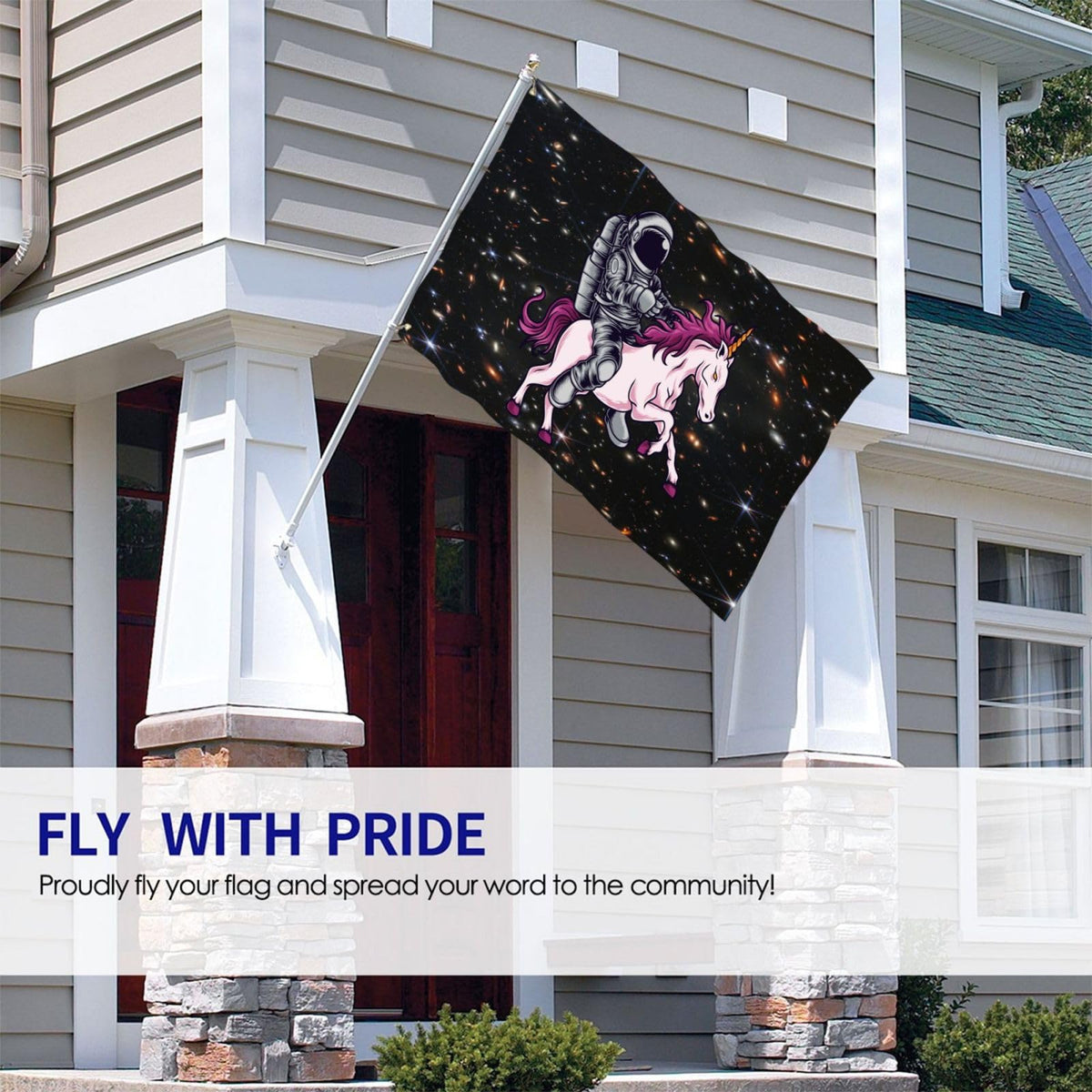 Siiuuol Astronaut Unicorn Flag lightweight drapey fabric that flows in breeze.