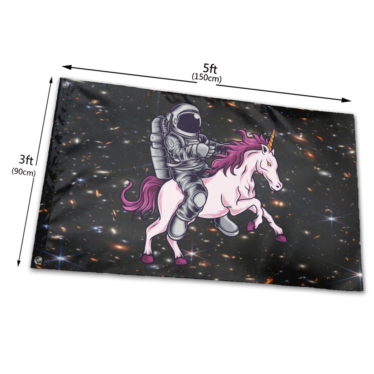 Siiuuol Astronaut Unicorn Flag with metal grommets for easy installation.