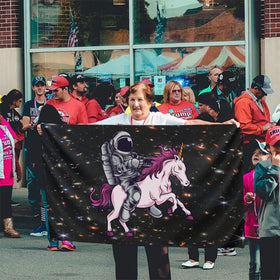Siiuuol Astronaut Unicorn Flag versatile for garden balcony display.