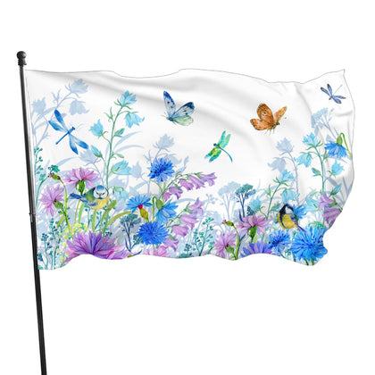 Siiuuol blue flower butterfly flag for outdoor garden decor and windy days