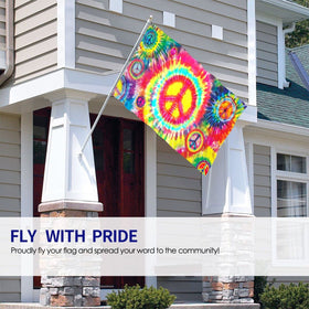 Siiuuol Tie Dye Peace Flag close-up reveals vivid rainbow hues.