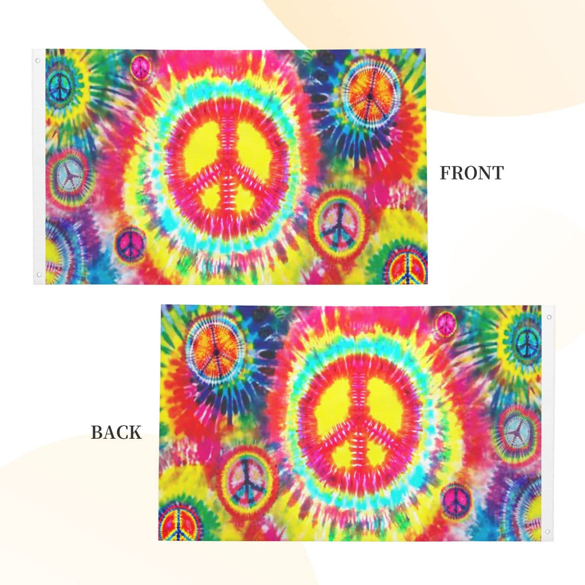 Siiuuol Tie Dye Peace Flag indoor decor near doorway for ambiance.
