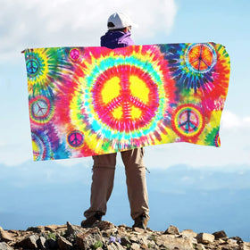 Siiuuol Tie Dye Peace Flag with metal grommets for easy setup.