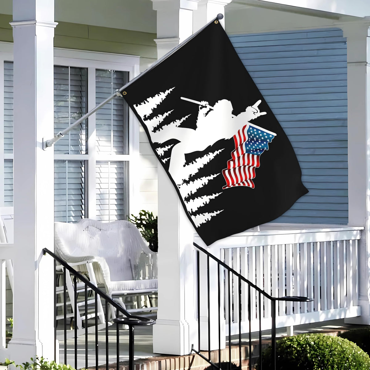 Vibrant Sasquatch design attracts attention on the Siixoi flag.