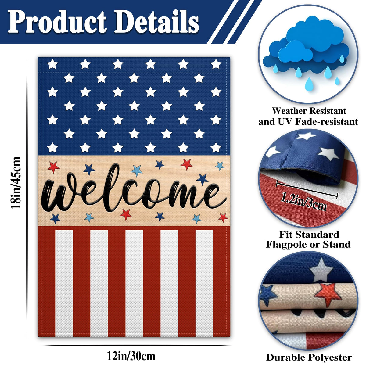 Siixoi double-sided Independence Day flag readable from either direction