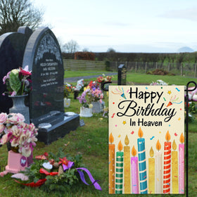 Siixoi Happy Birthday In Heaven flag back view, double-sided visibility for lasting remembrance.