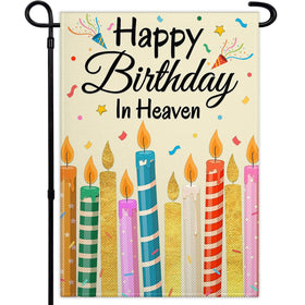 Siixoi Happy Birthday In Heaven flag front view, durable weatherproof outdoor memorial.