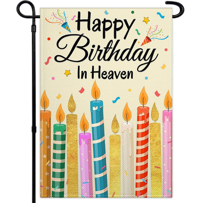 Siixoi Happy Birthday In Heaven flag front view, durable weatherproof outdoor memorial.