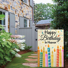 Siixoi Happy Birthday In Heaven flag outdoor display, weatherproof decor for yard or garden.