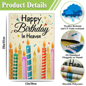 Siixoi Happy Birthday In Heaven flag side view, 12x18 inch standard size.