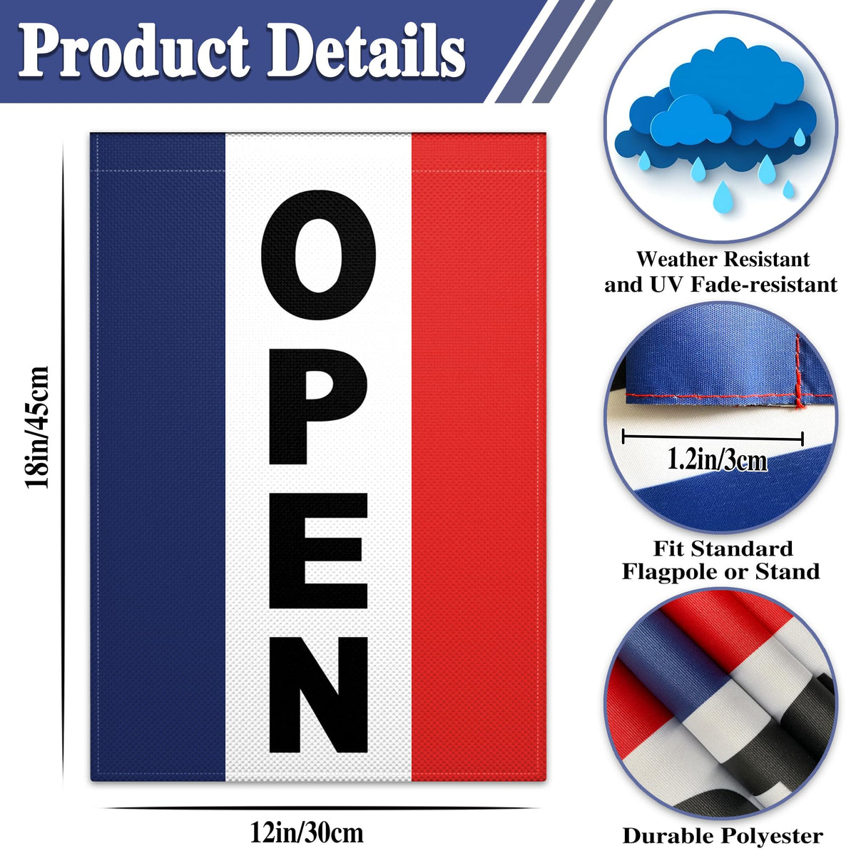 siixoi Open Flag 12x18 outdoor hanging demonstrates easy installation.