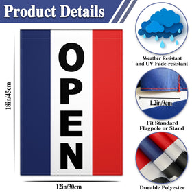 siixoi Open Flag 12x18 outdoor hanging demonstrates easy installation.