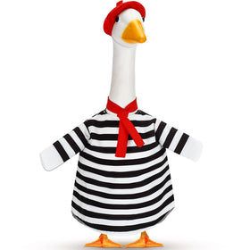 Silicherry 23-inch goose outfits with artist hat enhance porch decor with Parisian flair.