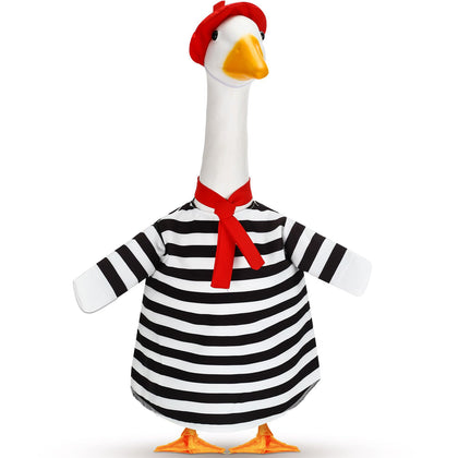 Silicherry 23-inch goose outfits with artist hat enhance porch decor with Parisian flair.