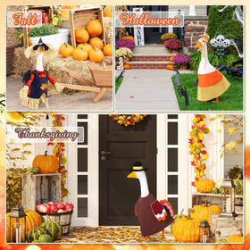 Silicherry christmas goose outfit with red white stripes enhances porch charm.