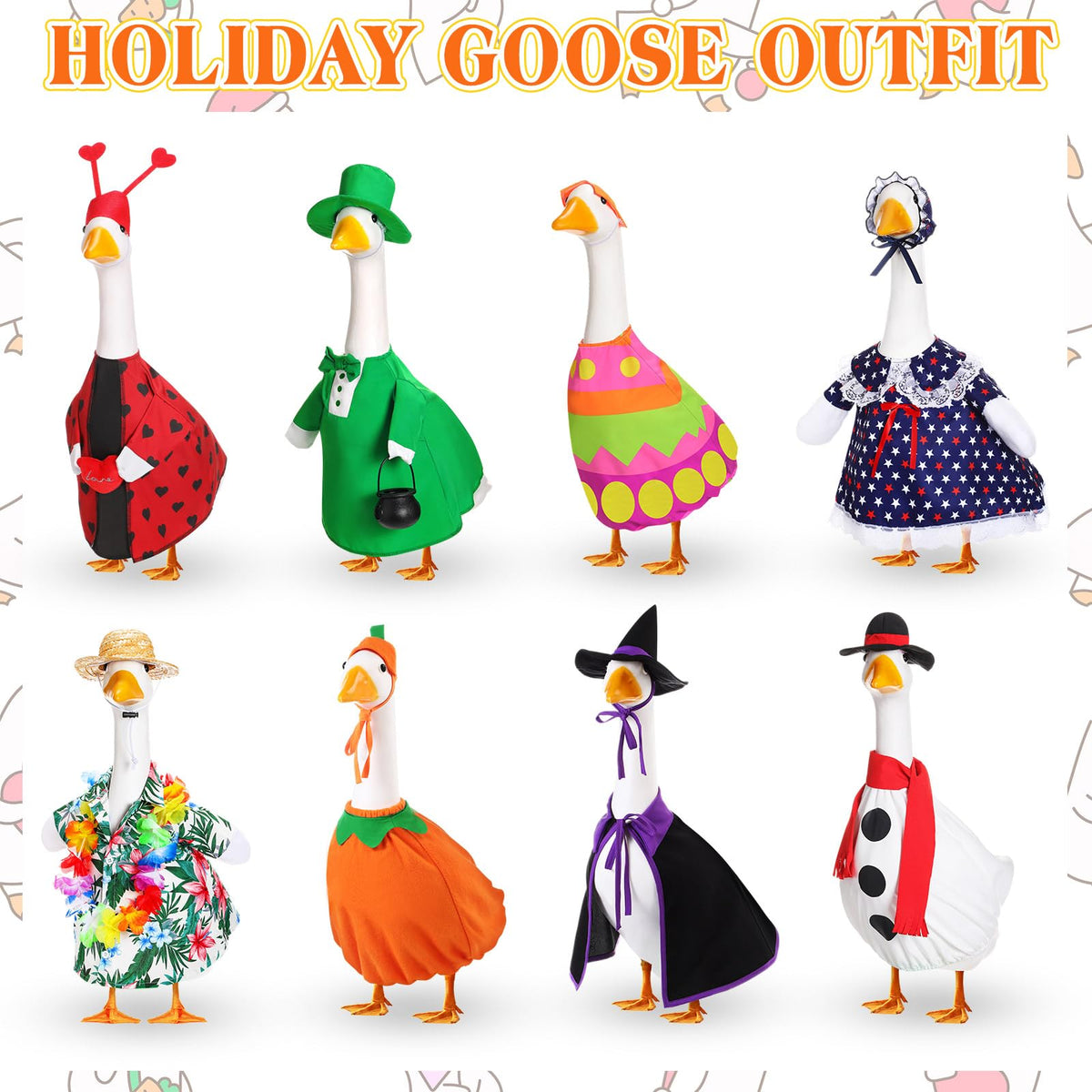Silicherry Christmas goose outfit brings seasonal cheer to lawn statue.