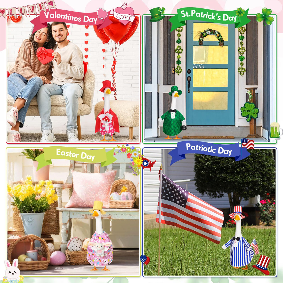 Silicherry 17-inch goose outfit set with hearts and pumpkins for seasonal decor.