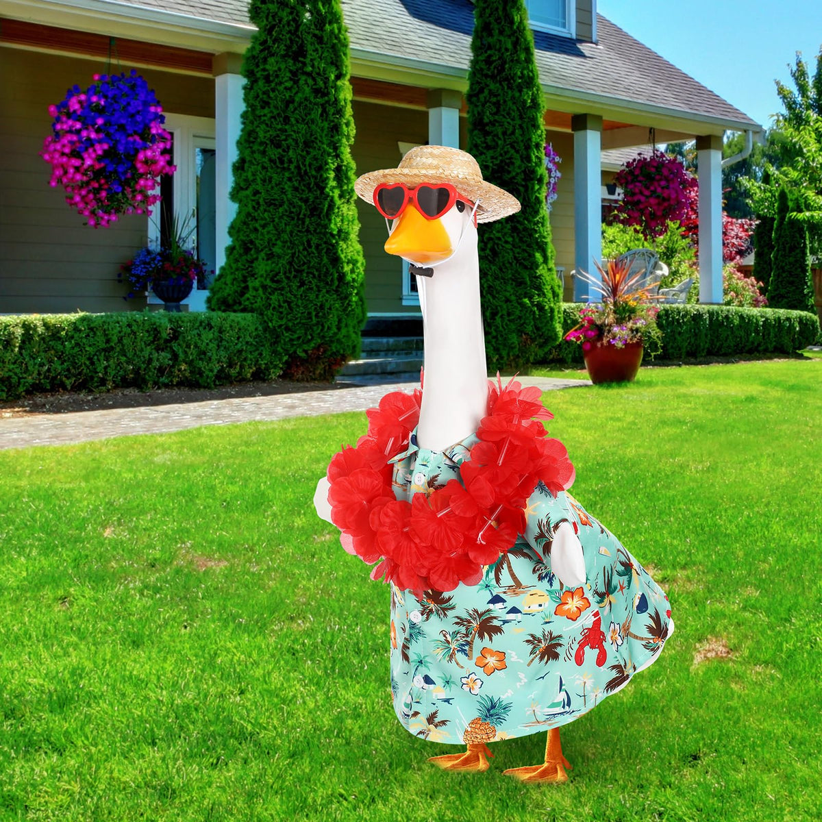 Silicherry goose outfit for cement geese boosts curb appeal