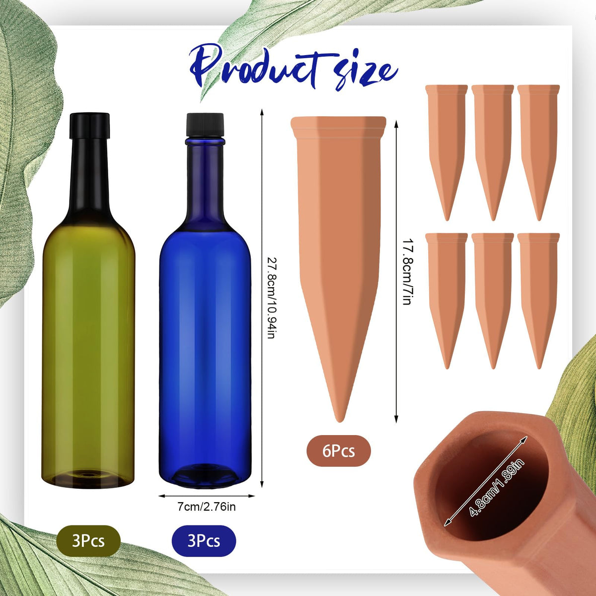 SiliFine dark green 26 oz bottle attached to spike for gradual watering