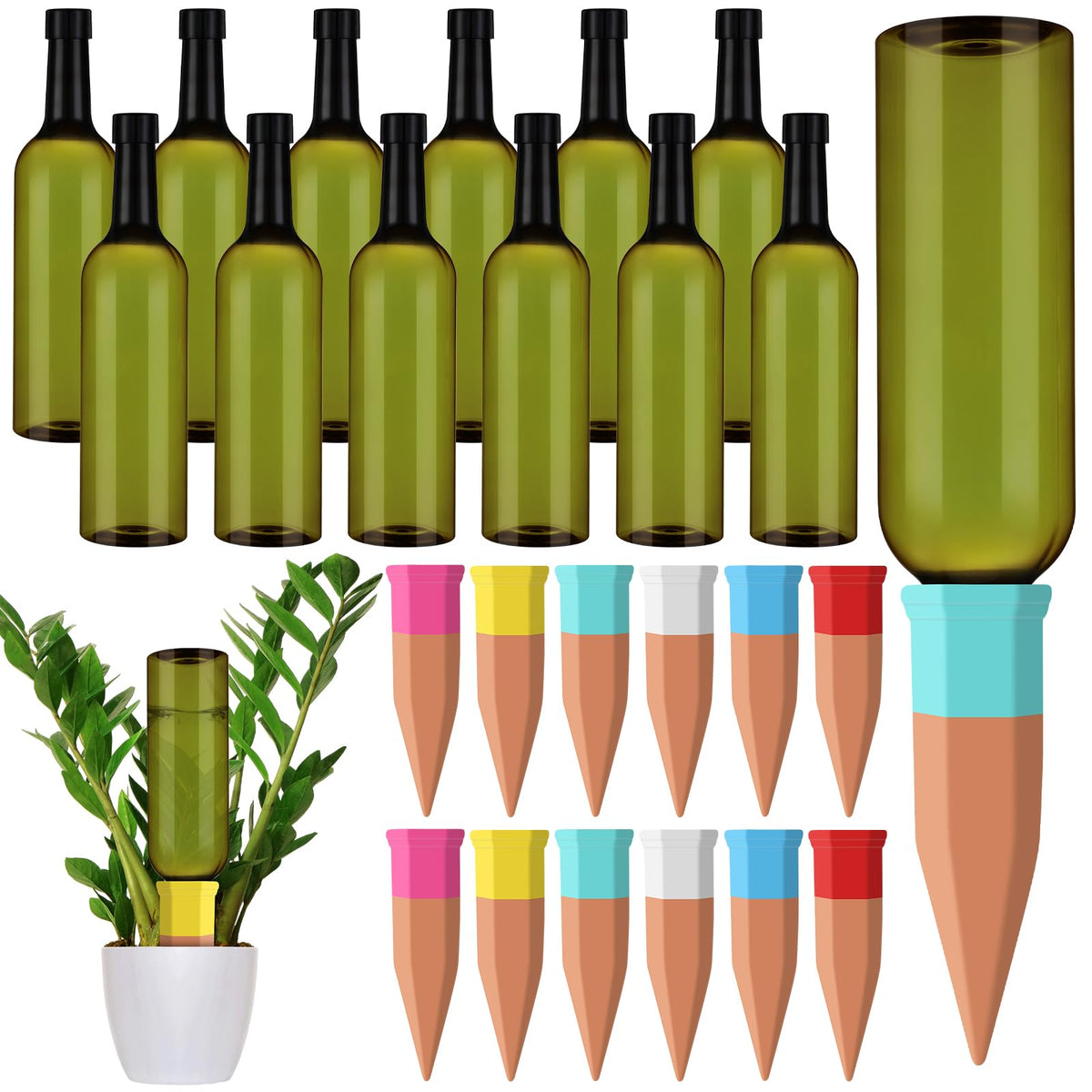 SiliFine blue terracotta self-watering spike maintains steady soil moisture