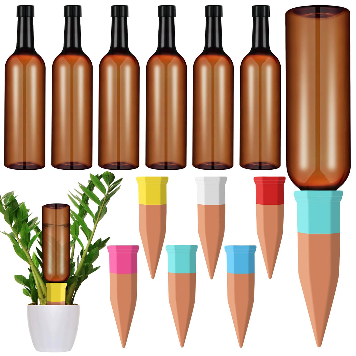 SiliFine terracotta self-watering spike ready to insert into soil for steady moisture.