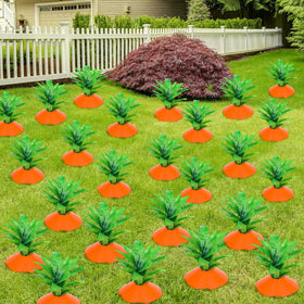 Silipull Easter carrot yard stake in orange with green leaves for vibrant spring curb appeal.