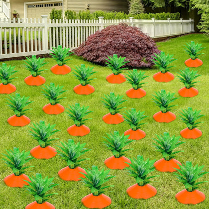 Silipull Easter carrot yard stake in orange with green leaves for vibrant spring curb appeal.