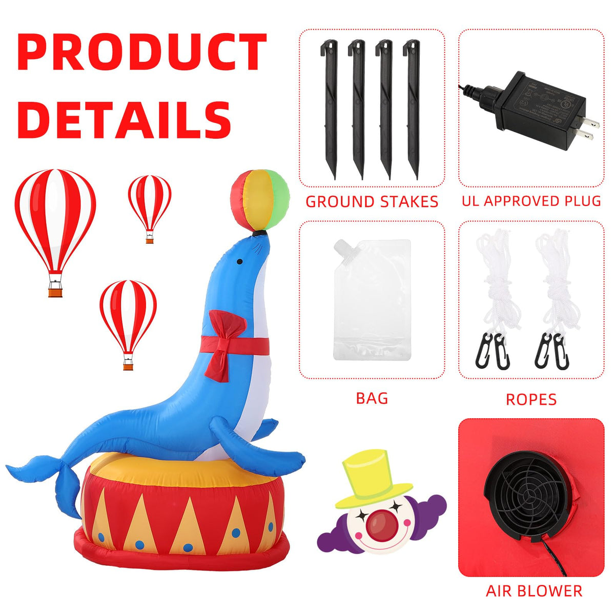 Silipull 5ft seal for pool party decor with illumination.