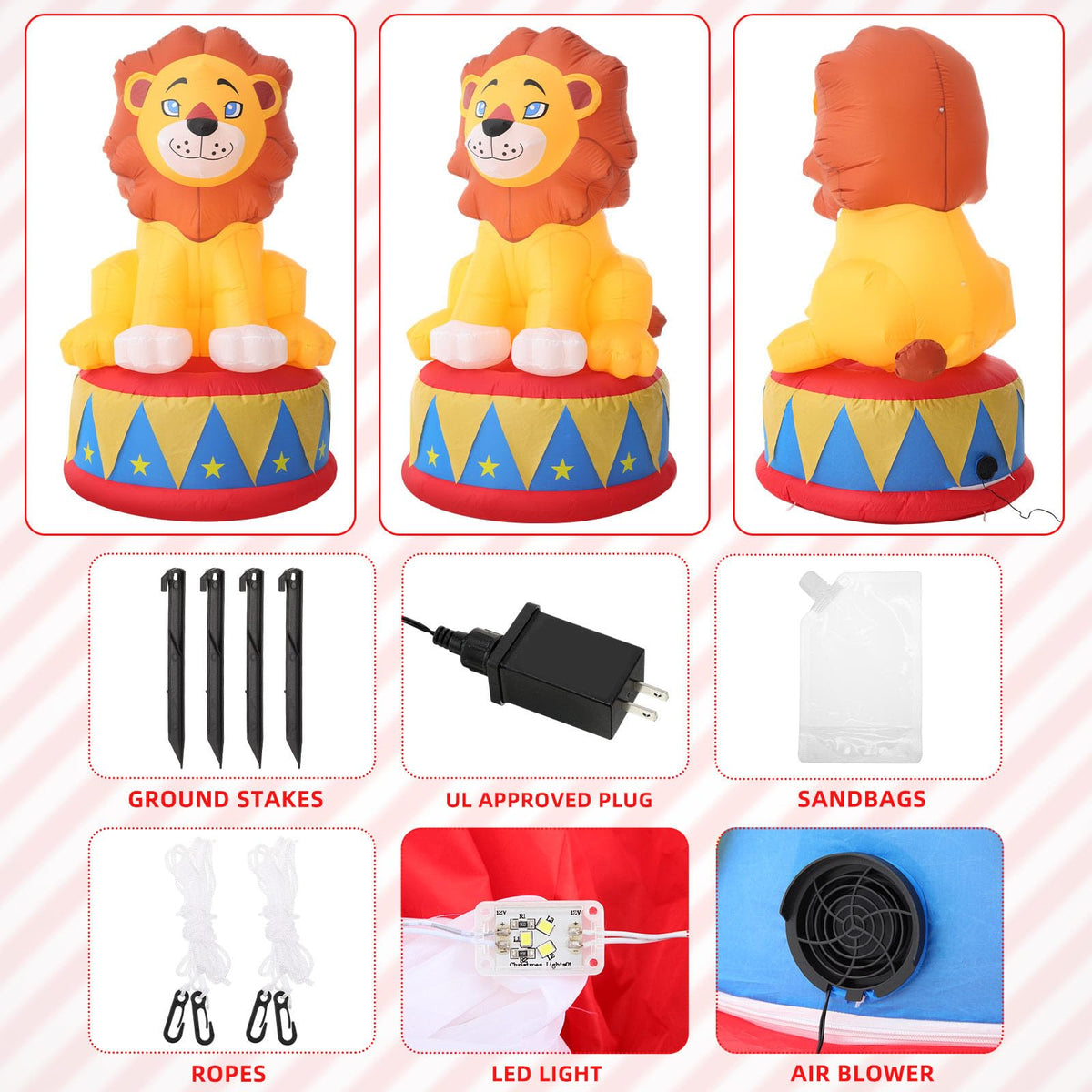 Durable polyester surface of Silipull lion resists weather and fading.
