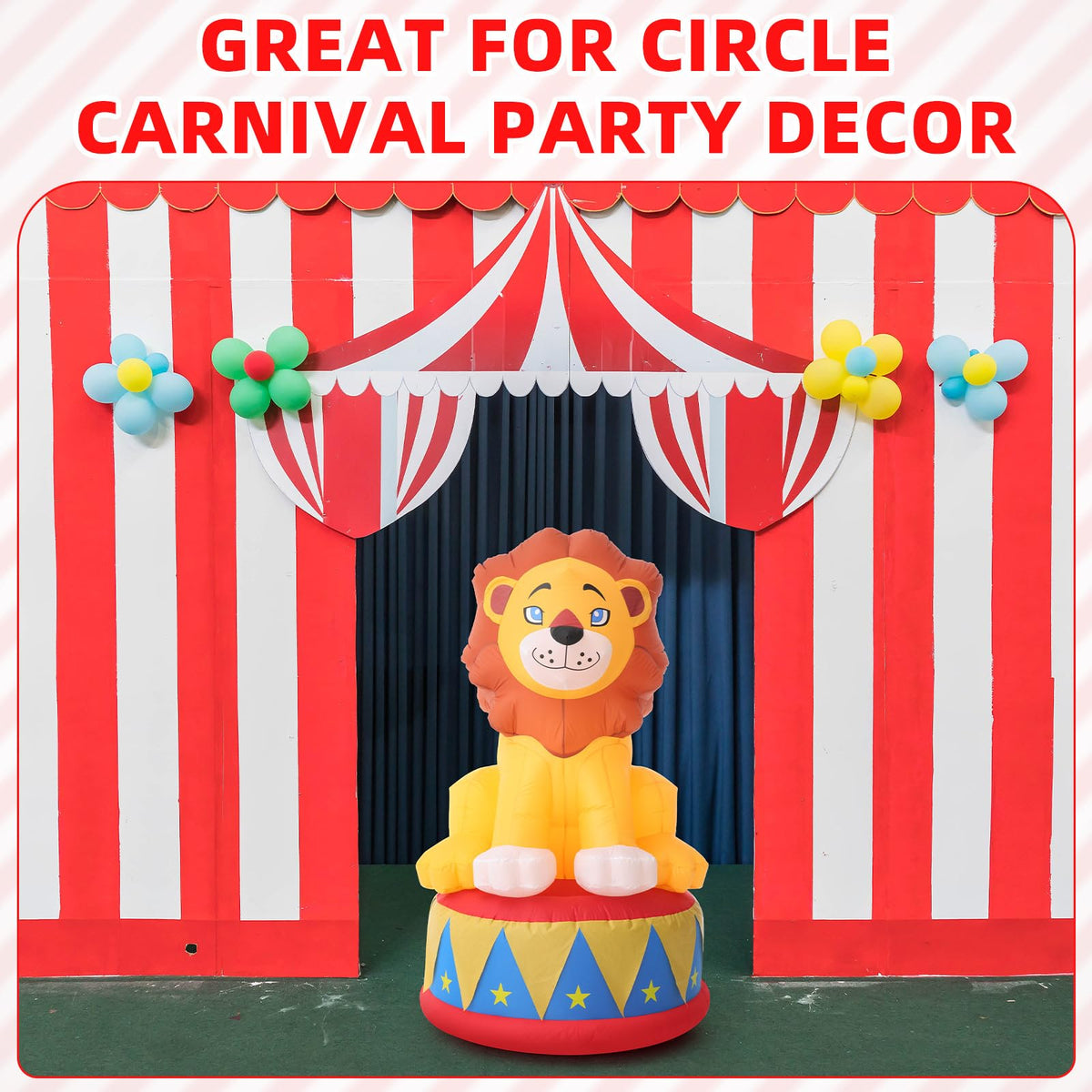Bright LEDs on Silipull lion illuminate yard for parties and celebrations.