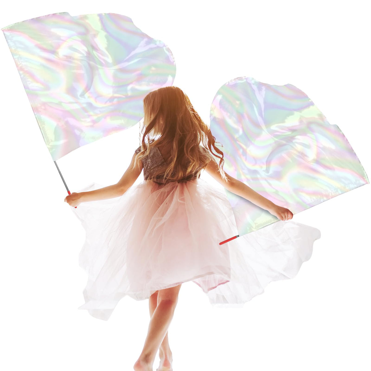 Silipull 32in transparent white praise dance flag in worship motion