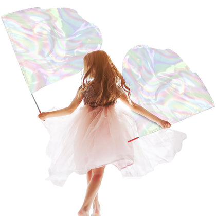 Silipull 32in transparent white praise dance flag in worship motion