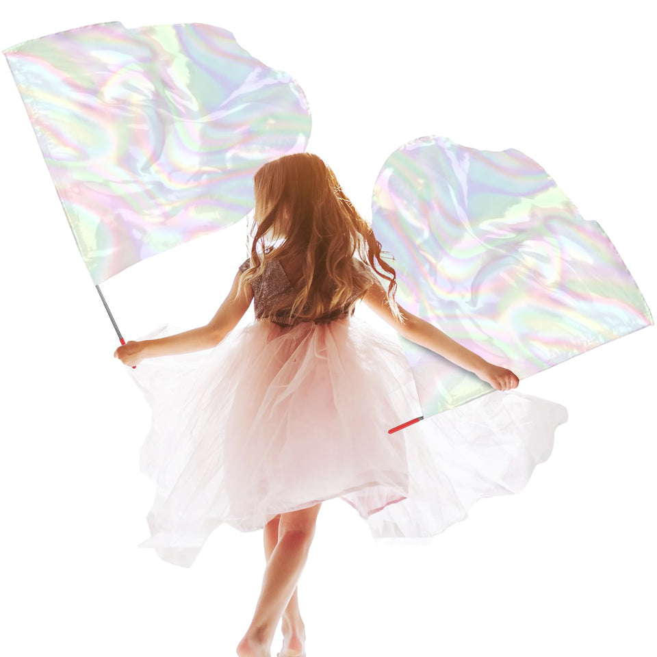 Silipull 32in transparent white praise dance flag in worship motion
