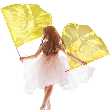 Silipull 32-inch transparent gold praise flag in motion enhances worship visuals