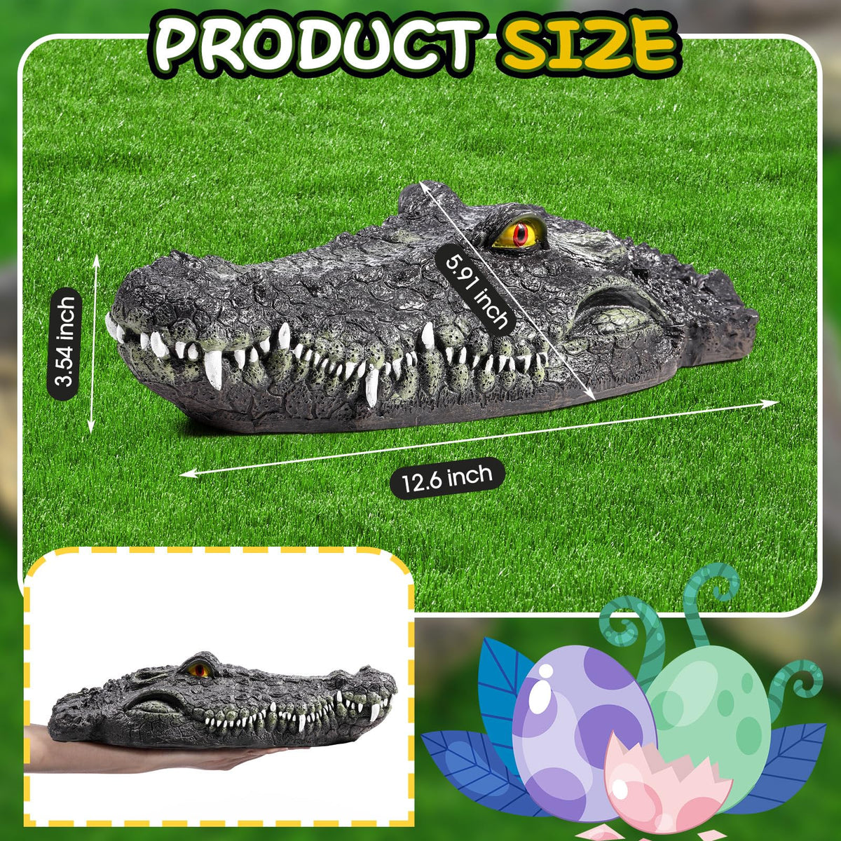 Silipull realistic alligator head decor enhances garden ponds with authentic detail.