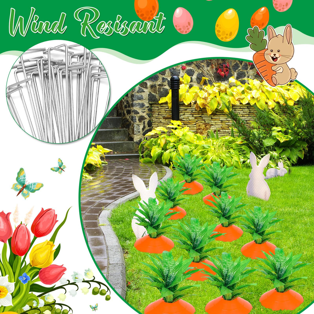 Silipull steel ground spikes secure carrot signs for reliable outdoor mounting.