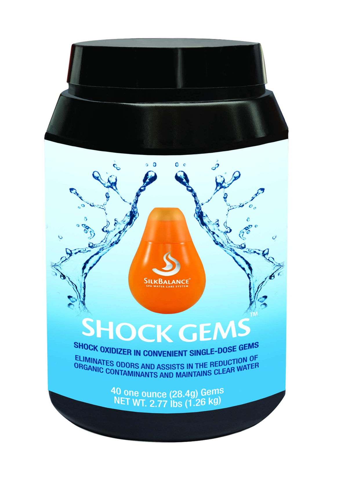 Silk Balance Shock Gems packaging, a convenient non-chlorine spa treatment for clearer water.
