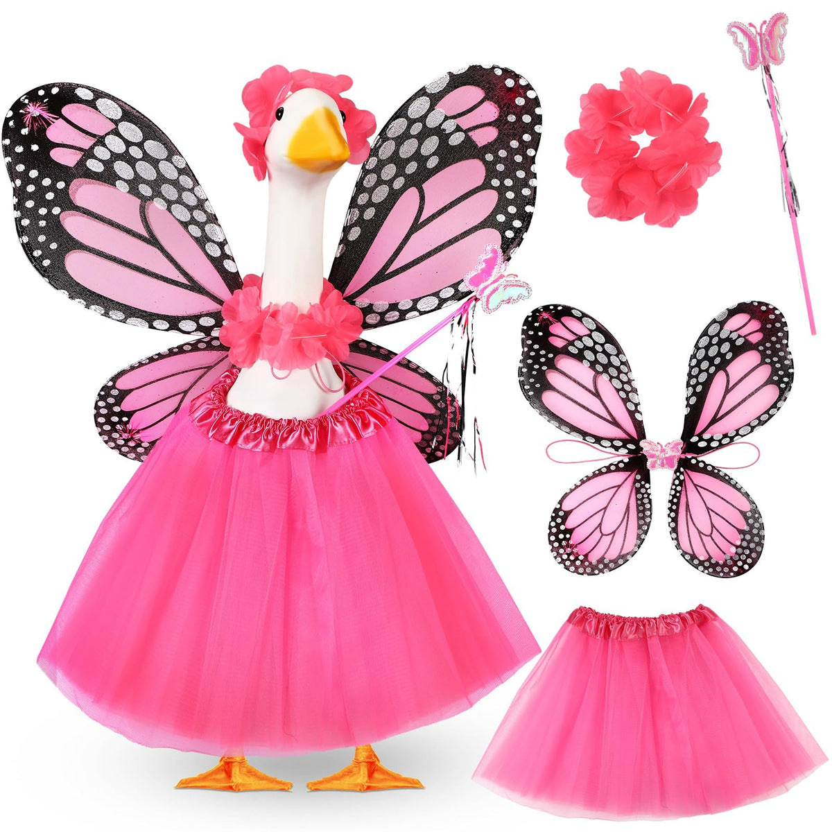 SilTriangle pink butterfly wings goose outfit for porch decor, vivid display