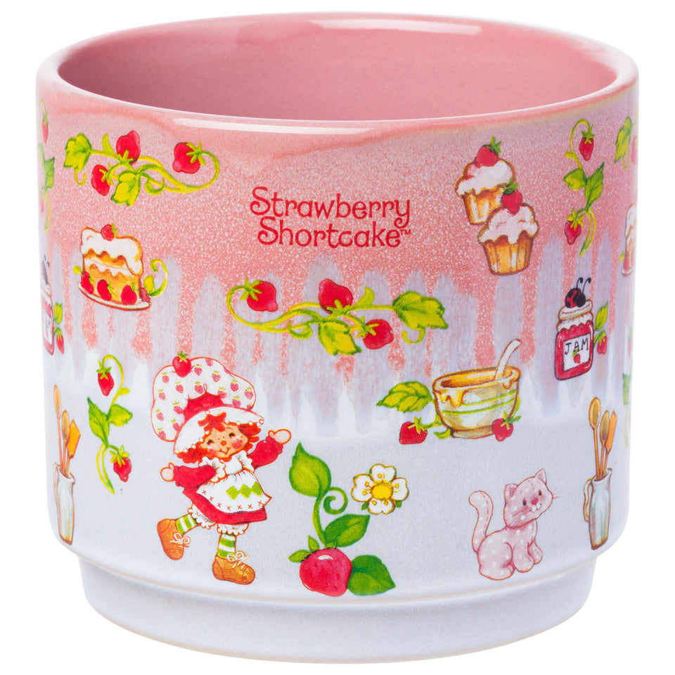 Silver Buffalo Strawberry Shortcake planter with vintage glaze, ideal for succulents.