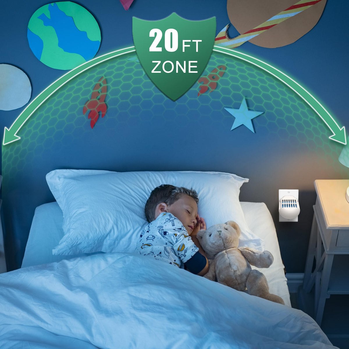 Simashts Mosquito Repeller in living room showing convenient candle-free protection.