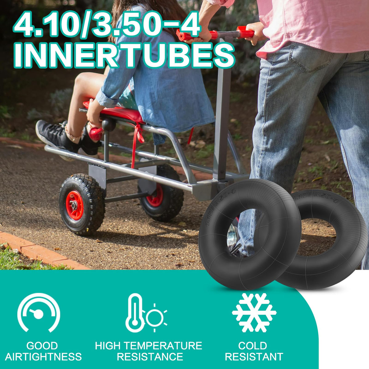 SIMEIQI heavy-duty inner tube for 410-350-4 on 4-inch rims supports tough tasks.