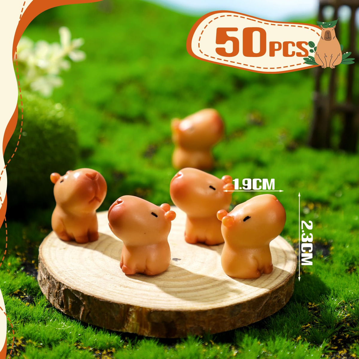 Simgoing capybara miniatures brightening a desk landscape scene