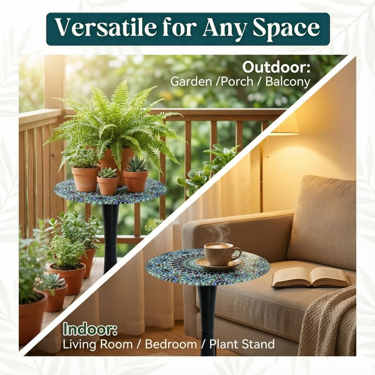Simmer Stone blue Morocco table complements decks, patios, and sunrooms.