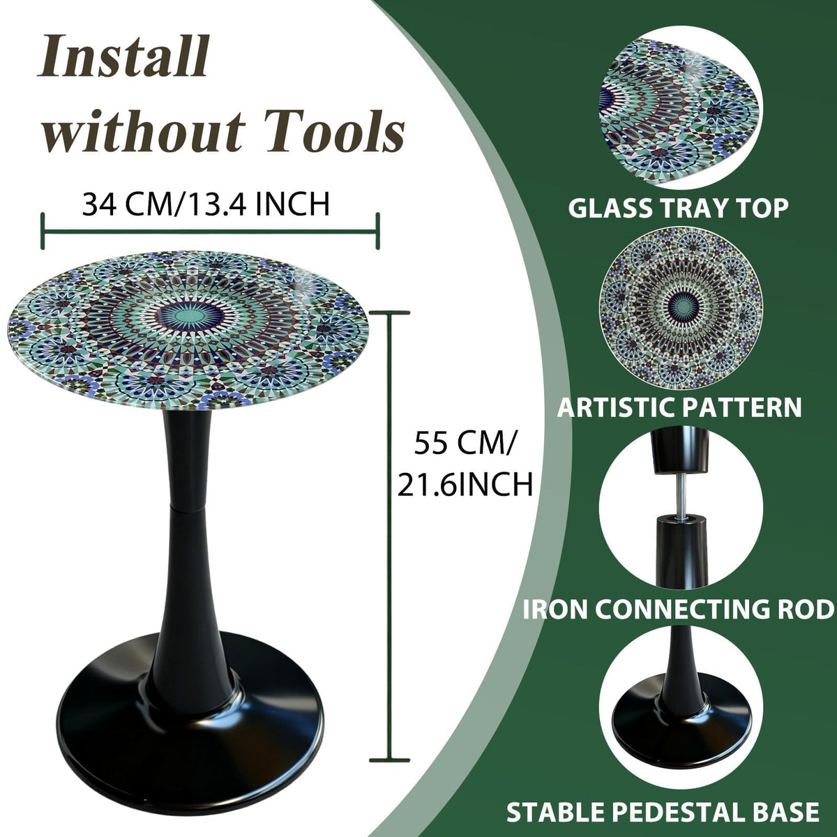 Simmer Stone printed glass top brings Bohemian Moroccan flair.