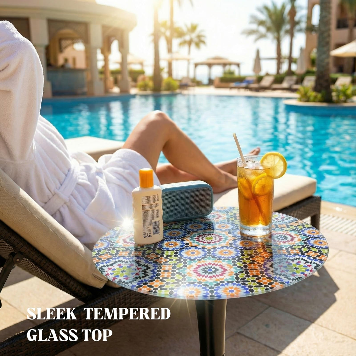 Simmer Stone rust-proof pedestal base withstands humidity and coastal climates.
