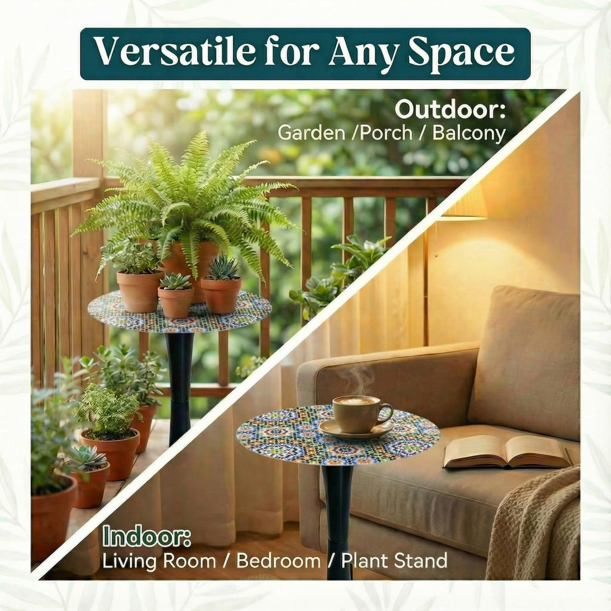 Simmer Stone balcony, garden, and deck table ideal for casual gatherings.
